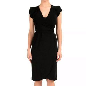JUST CAVALLI Black Wrap Dress Cap Sleeve Crepe Cocktail Dress 42